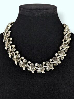 Vintage Smoky Crystal Rhinestone Statement Necklace